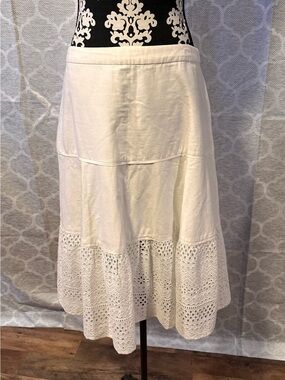 J.Crew Point Sur Tiered Women's White Eyelet Tiered Midi Skirt size 12